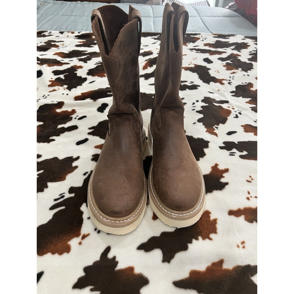 JUSTIN MEN's PULL ON WEDGE Ram 10" Work BOOT BROWN LEATHER Size 9D New